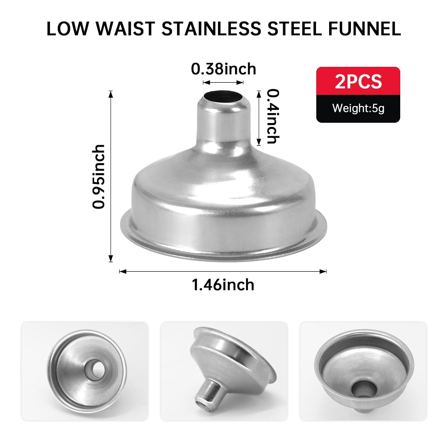 2Pcs Stainless Steel Mini Funnel Quick & Spill-Free for Essential Oil Bottles, Amber Bottles, Drinking Liquor Flasks, DIY Lipbalms, Spices Perfume Liquids and Spice Powder (2)