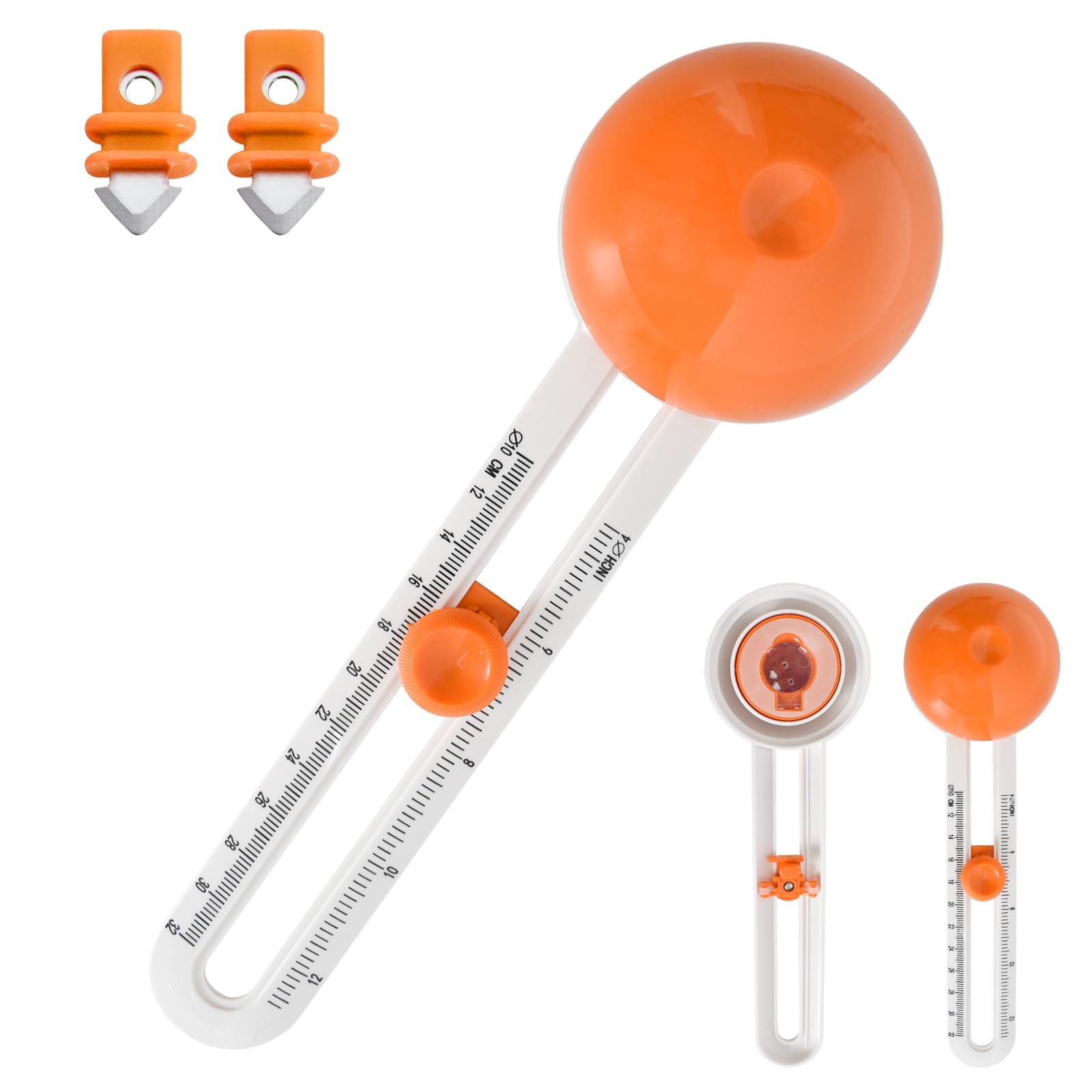 Coupe Papier Circulaire Réglable, Coupe-Cercle Rotatif Anti-dérapant, Rotary Circle Cutter avec Lames de Rechange, Coupeur De Papier Circulaire Coupez des Cercles de 4 à 12 Pouces (Couleur Orange)