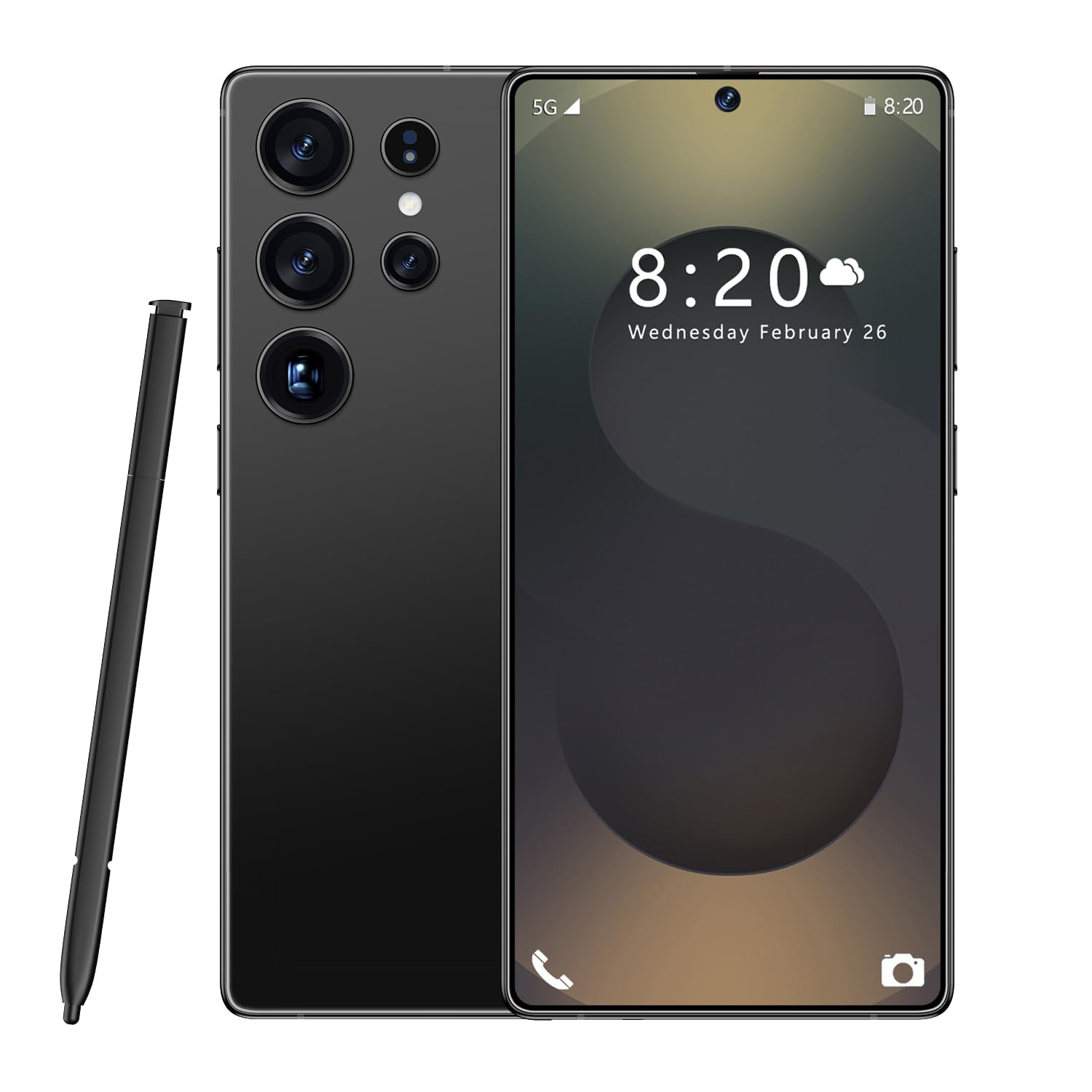 ULUCAN Smartphone S25 Ultra Pro 5G – 16 Go RAM, 1 to ROM | Écran HD AMOLED 7,3" 144 Hz | 108 Mpx Principal, 72 Mpx Ultra Grand-Angle | Snapdragon 8 Gen 3 | 8 000 mAh | Android 14 | Débloqué,Black-1TB