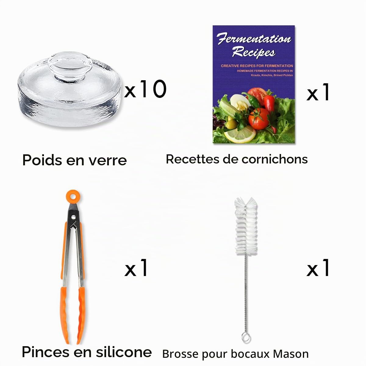 Artcome Lot de 10 poids de fermentation en verre avec poignée à prise facile et design à texture unique pour bocaux Mason à large ouverture