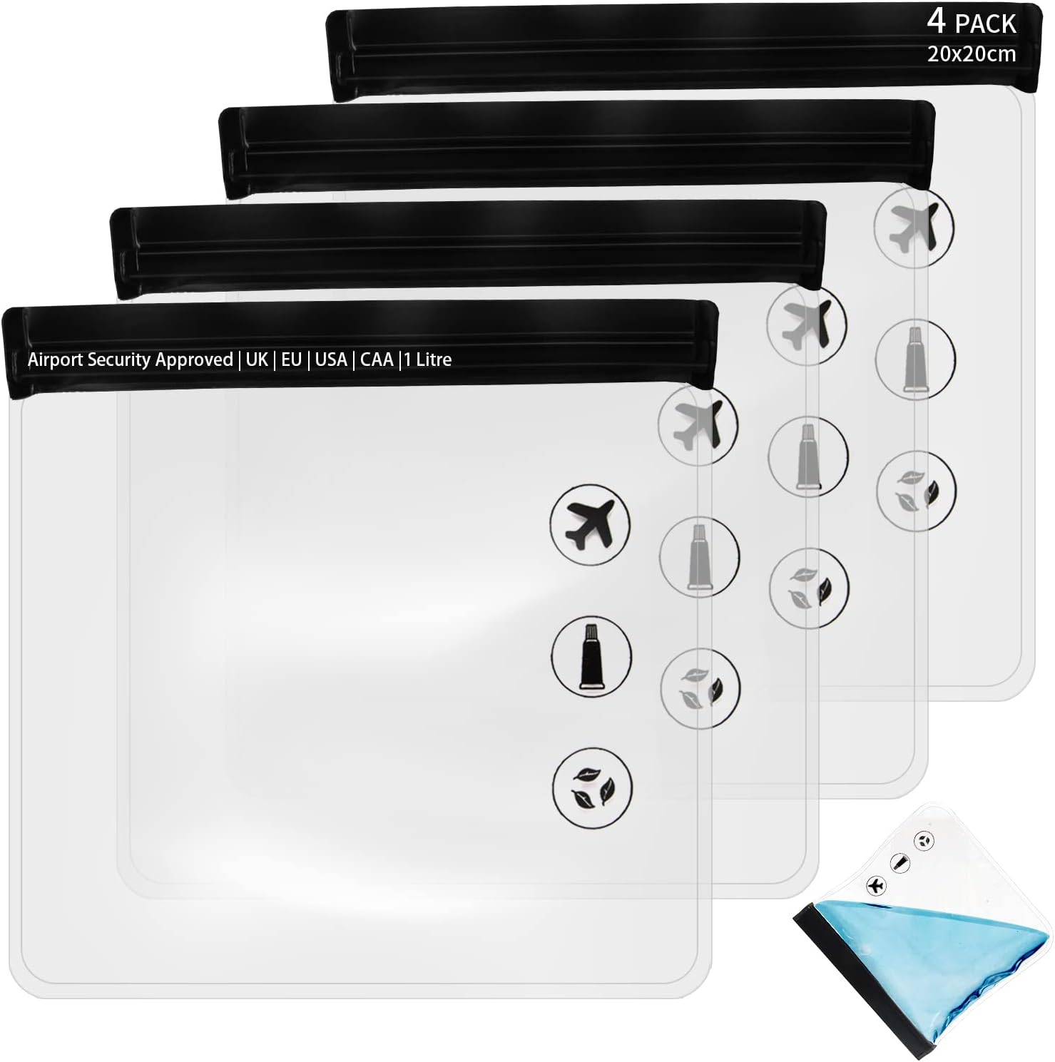 4Pcs Airport Security Liquids Bags 20 X 20cm, Clear Travel Toiletries