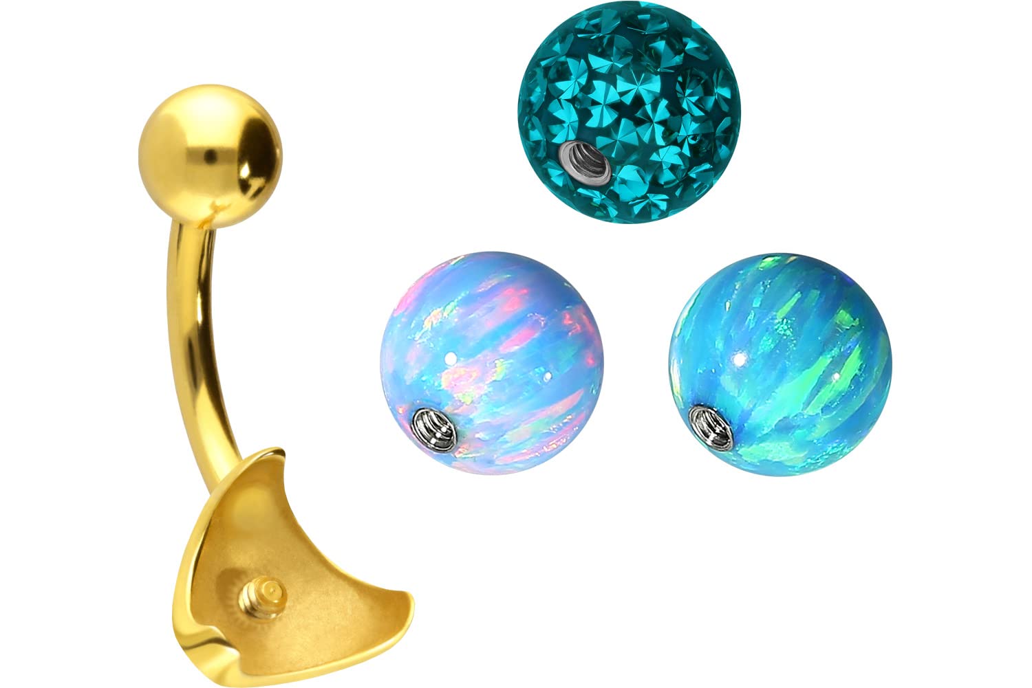PIERCINGLINE Titan Bauchnabelpiercing mit Innengewinde | SET MIT AUSTAUSCHBAREN KUGELN | Bananabell Banane | Farbauswahl