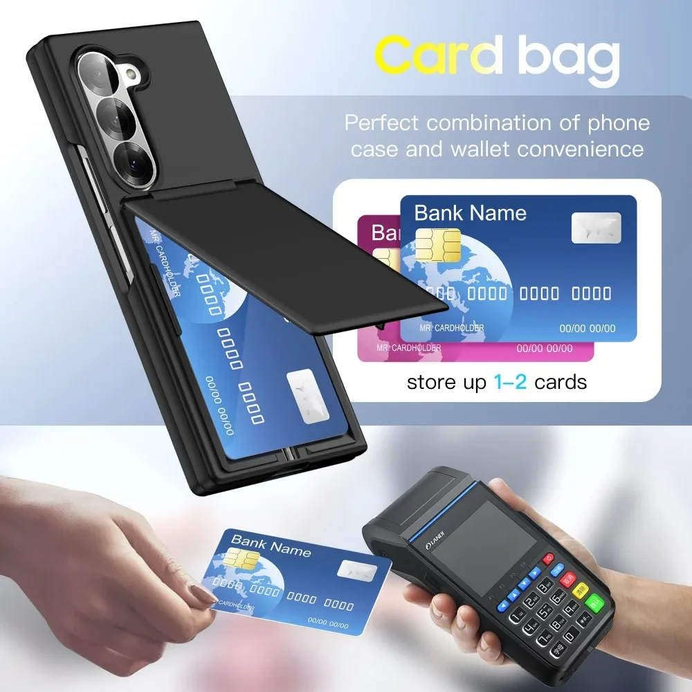 Custodia a portafoglio con supporto per slot per carte di credito per Samsung Galaxy Z Fold 6 5 5G, resistente custodia protettiva in PC rigido, trasparente opaco, per Samsung Galaxy Z Fold6