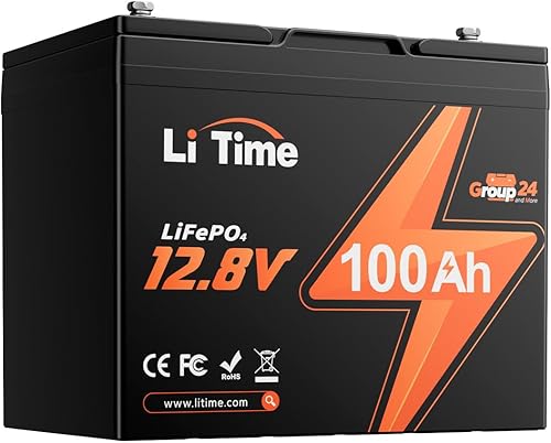 LiTime Paquete de 4 baterías de litio de 12 V 100 Ah, batería LiFePO4 recargable del grupo 24 con hasta 15000 ciclos, 1.28 kWh y mayor densidad de