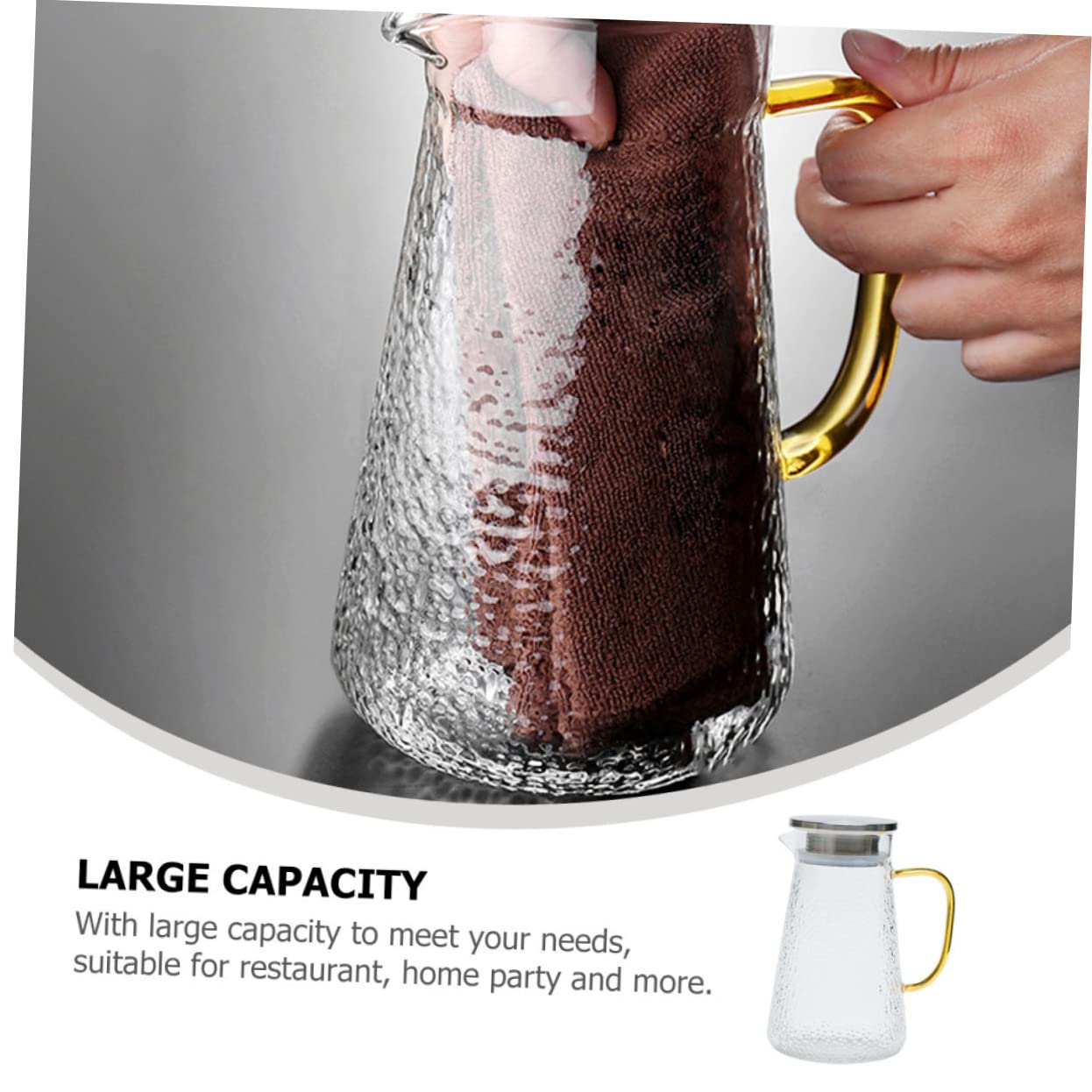 Jarra de Vidrio Delicada Multifuncional y Fácil de Almacenar Tapa de Acero Inoxidable de 1300ml Resistente para Agua Fría y Cerveza Adecuado para Picnics y Fiestas