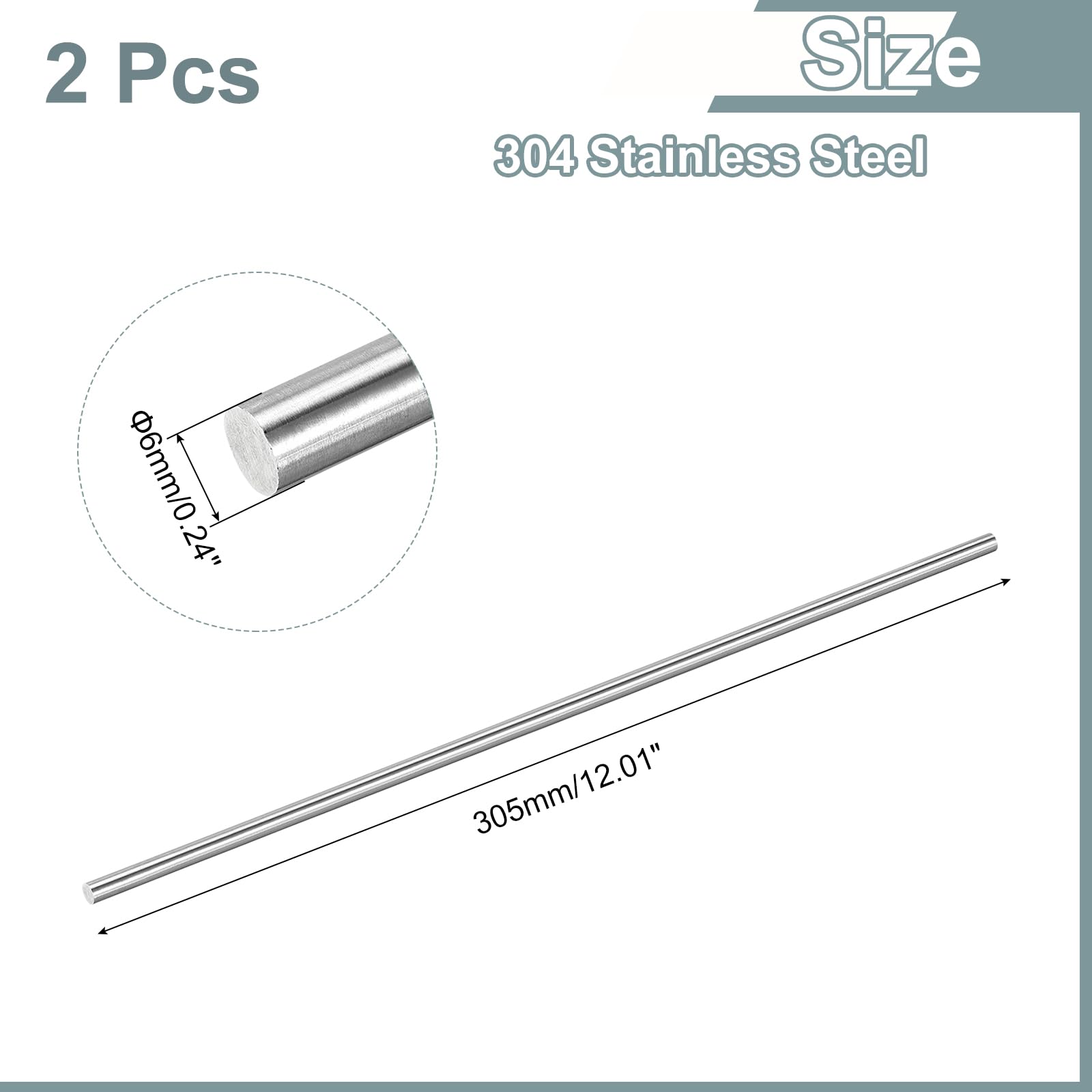 QUARKZMAN 2 szt. Pręty Ze Stali Nierdzewnej 304 6 Mm X 305 Mm Okrągły Pręt Do Tokarek Modele Samolotów Samochody Łodzie Rzemiosło Praca Z Metalem