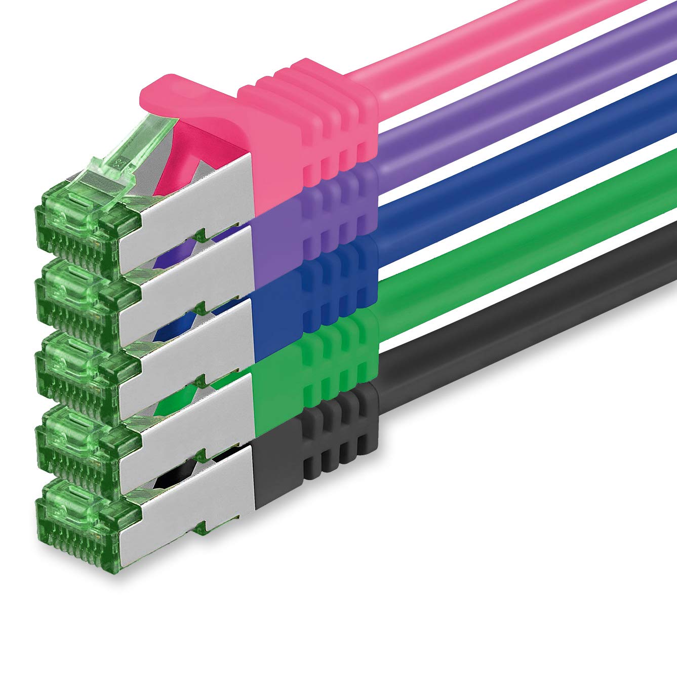 1aTTack.de 3 M Cat.7 Netzwerk-Kabel 5 Stück Cat7 Patch-Kabel Lan-Kabel Ethernet RJ45 10 Gbit/s (Alle Internetgeschwindigkeiten) 5 Farben 3 Meter