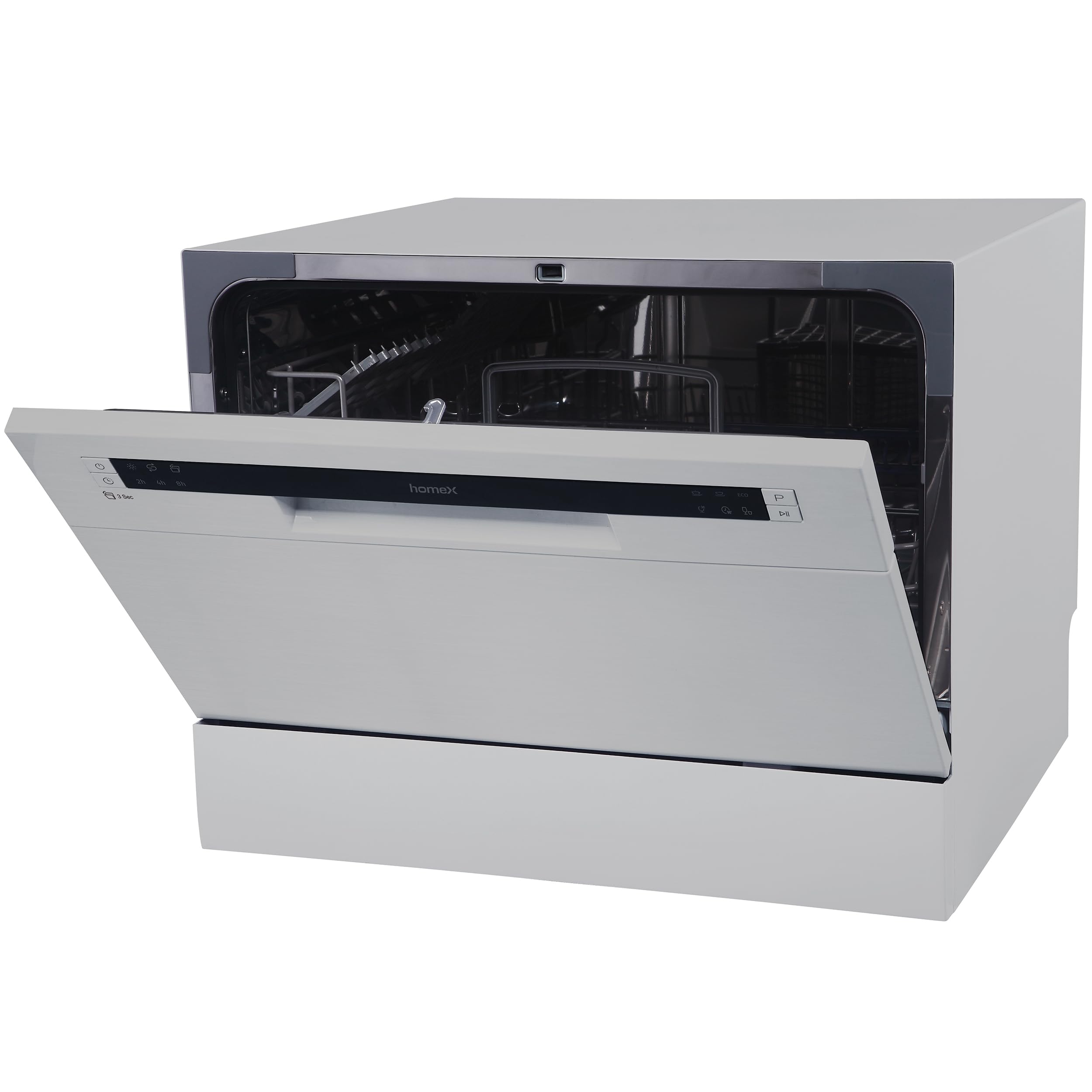 homeX GST6AD-S Tischgeschirrspüler Mini Geschirrspüler für 6 Maßgedecke | 6 Programme, Spülmaschine klein, AquaStop, automatische Türöffnung, ideal für kleine Wohnungen, Tischspülmaschine, silber