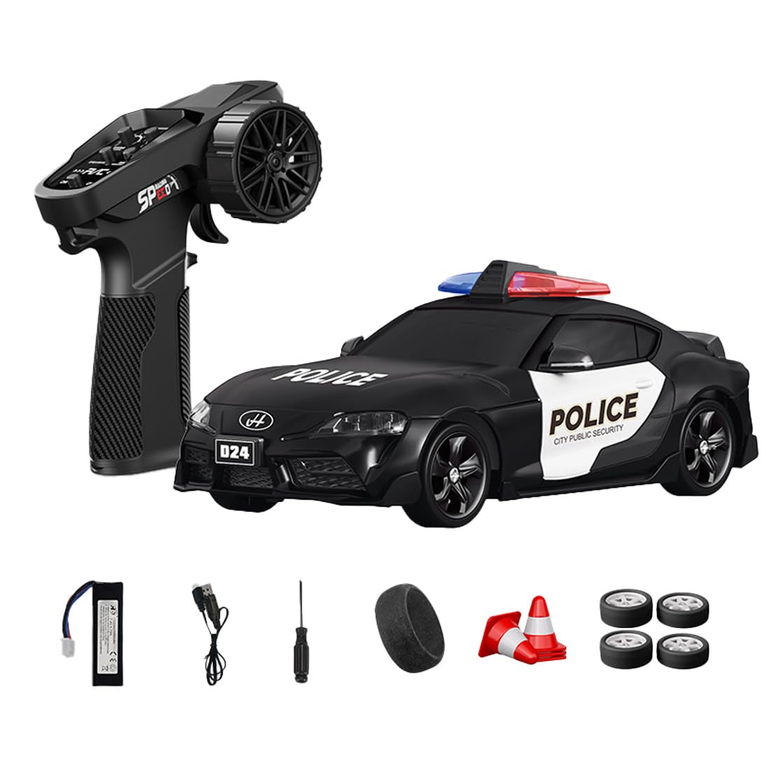 NULA 1:24 RC Drift Car, D24 RTR Full Proportional 4WD High Speed Remote Control Car with Gyro, Dual Drift Racing Tires, LED Light Effects for Adults- (Q7 Matte Black / D24-01)