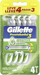 Aparelho de Barbear Descartável Gillette Prestobarba3 Sensitive Leve 4 Pague 3