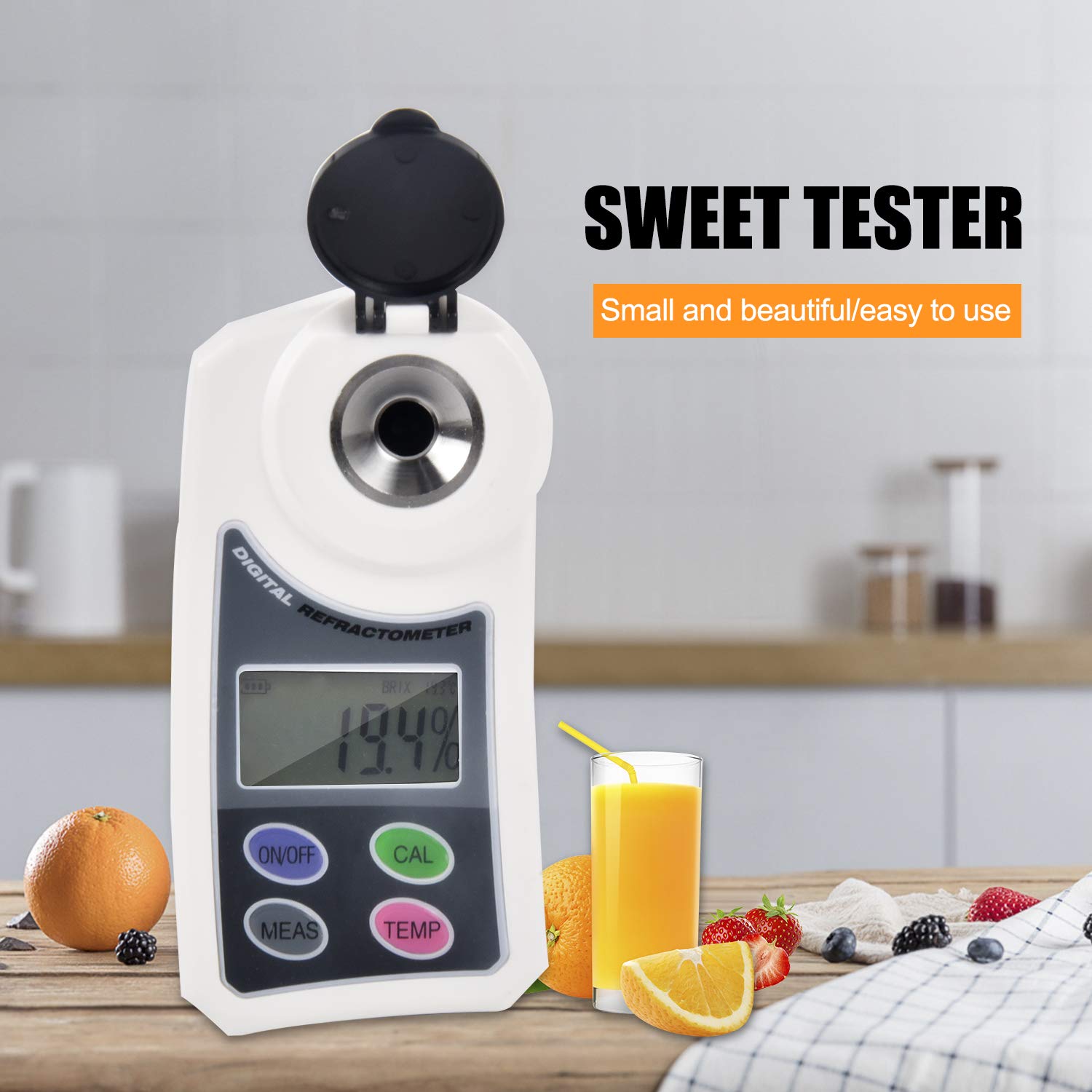 Refractómetro Digital Brix Sacarímetro electrónico portátil para medición del Contenido de azúcar en la Industria de Alimentos y Bebidas Rango de 0,0 a 55 por ciento con Prisma de