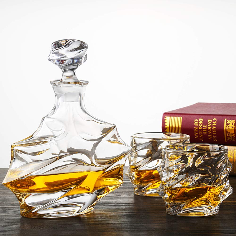 Carafe à décanter en verre avec bouchon géométrique hermétique – Carafe à whisky pour vin, bourbon, brandy, alcool, jus, eau, bain de bouche. Verre italien sans plomb (750 ml/nuage)