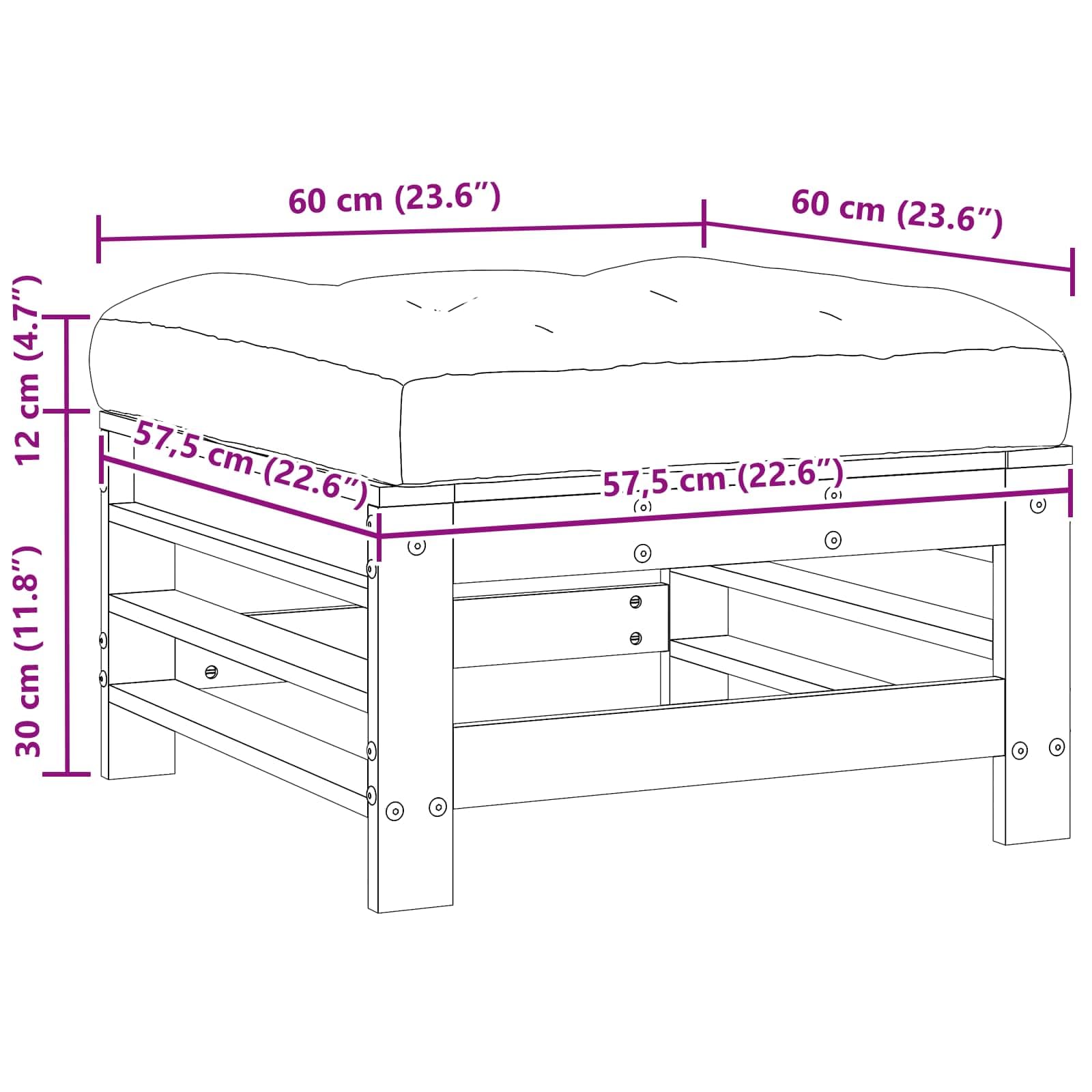 Reposapiés de jardín de madera maciza de pino con suelo de cera, resistente a la intemperie, extensión de salón exterior, cómodo cojín, ideal para terraza, balcón, jardín de invierno