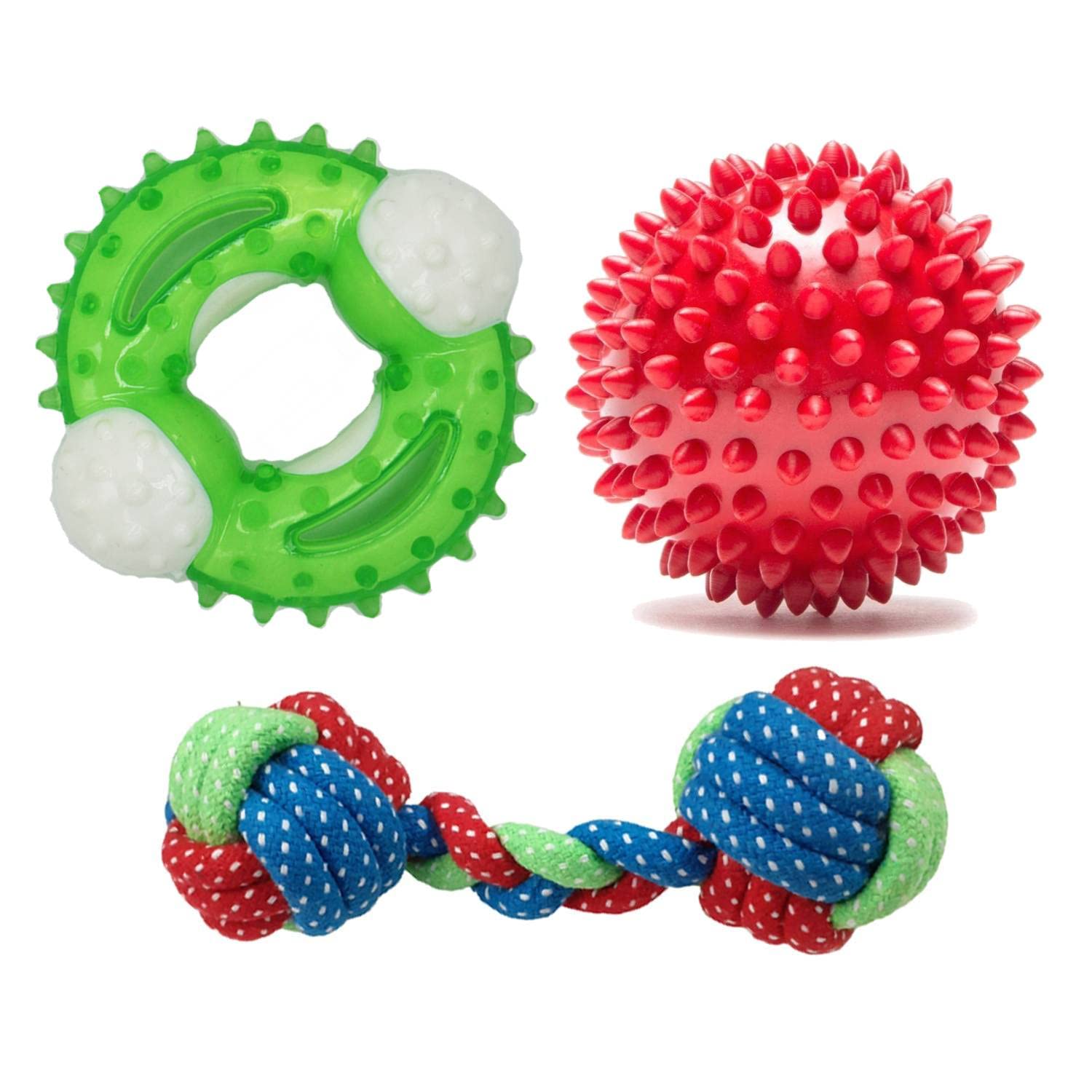 YOUHAVEDEAL Dog Chew Toys + Dog Rope Dumbbell + Hard Chew Spike Ring (3.5 Inch) + Spike Ball for Training and Teething Toy for Aggressive Chewers Medium & Large Breed Dog - Pack of 3 (B09L8GY8RQ) Amazon Price History, Amazon Price Tracker