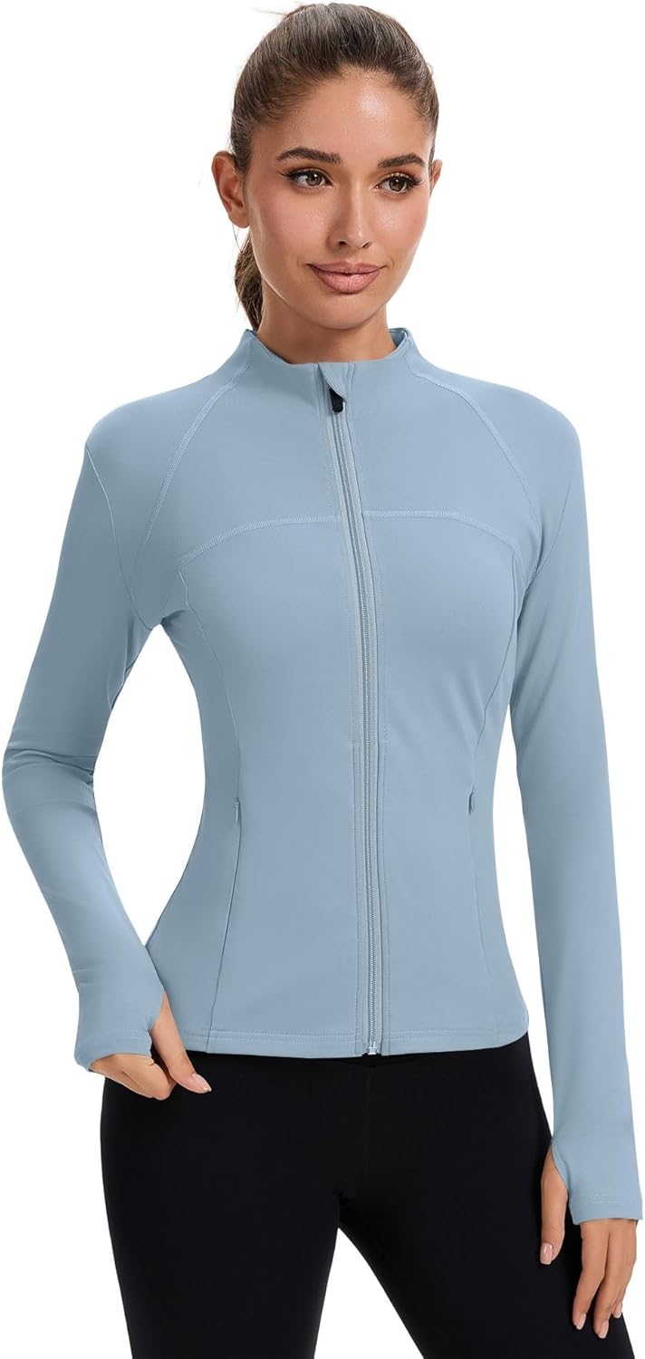 Rapbin Women's Full Zip Workout jackets Runing Slim Fit Athletic Tops With Thumb Holes - Image 2