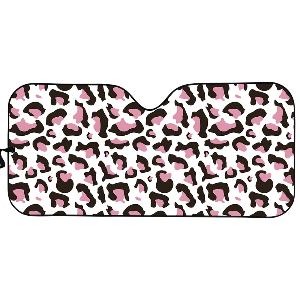 Hixingo Parasol de Coche para Parabrisas, Universal Parasol Parabrisas Delantero Plegable, Patrón de Leopardo 3D Personalizado Interior Automotriz Protección UV Parasol de Coche (Rosa Leopardo)