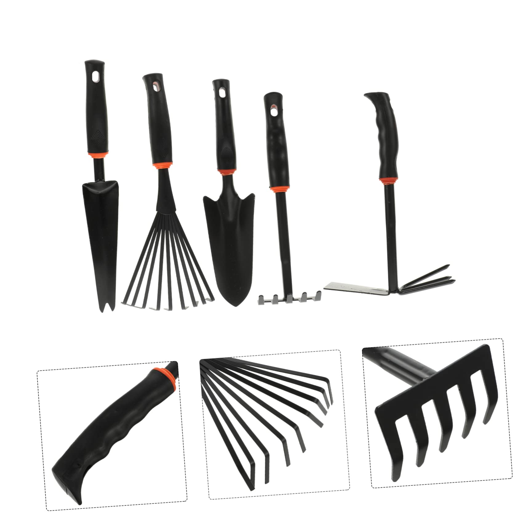 Set di 5 Attrezzi da Giardino in Ferro Nero per Giardinaggio | Impugnatura in Vinile, Leggero e Portatile, Uso per Lavori in Fioreria e Cura Piante