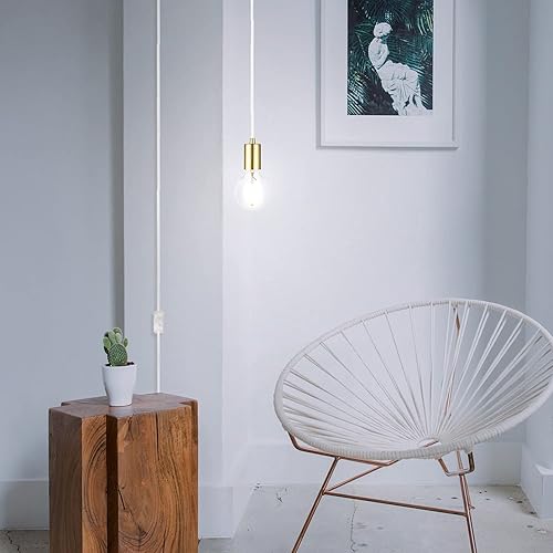 Miniatura 6 de Globe Electric Novogratz x Globe 60599 Emile - Colgante de enchufe expuesto de 1 luz, cable de tela blanca de 15 pies, interruptor basculante de