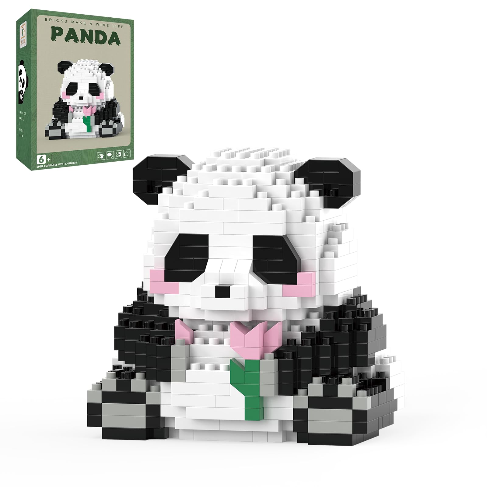 Assembled MJDDJA Sitting Panda with Flowers micro block toy