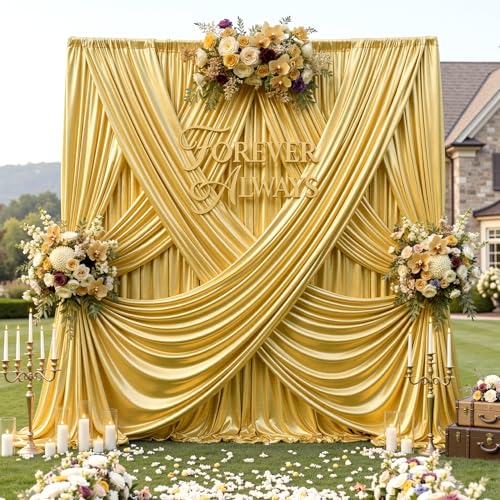 10ft x 10ft Gold Sequin Backdrop Curtain for Parties Wrinkle Free Thick Glitter Photo Backdrop Drapes 2 Panels 5x10FT Shimmer Back Drop Cloth Shiny Fabric for Wedding Birthday Photography Background