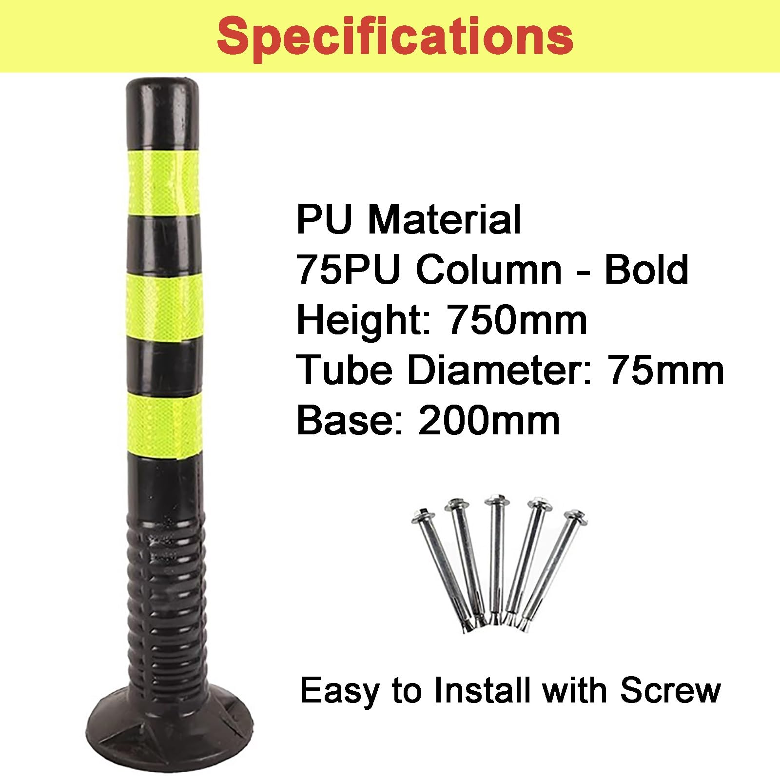 Barriera di Sicurezza， Coni di Sicurezza in plastica PU Flessibile da 29,5", Colonna Avvertimento Riflettente for parcheggio con Kit Viti, Confezione 4(Yellow)