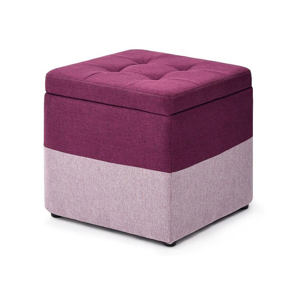 Pouf carré 40x40x40 cm en lin avec coffre de rangement et housse amovible