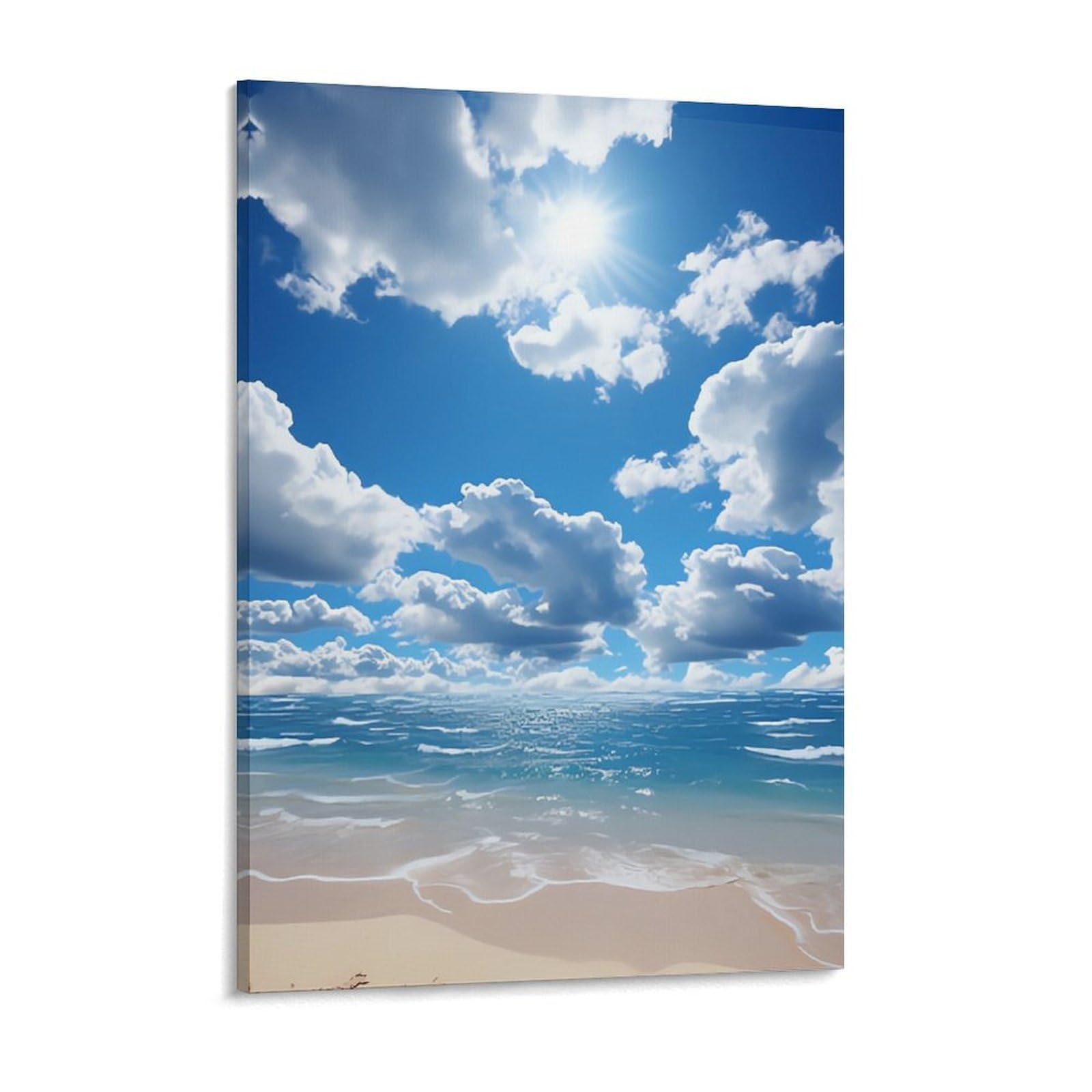 Ocean And White Cloud Canvas Wall Art for Bedroom 18x24inch Canvas Prints Artwork for Walls Modern Picture Artwork Painting for Living Room Aesthetic Wall Paintings for Bathroom Kitchen Offic
