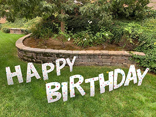 Note Card Cafe Happy Birthday Yard Sign Lawn Letters Set with Stakes | Pastel Confetti Design for Girl, Boy, Colorful Party Outdoor Decorations | Large Single Sided Signs