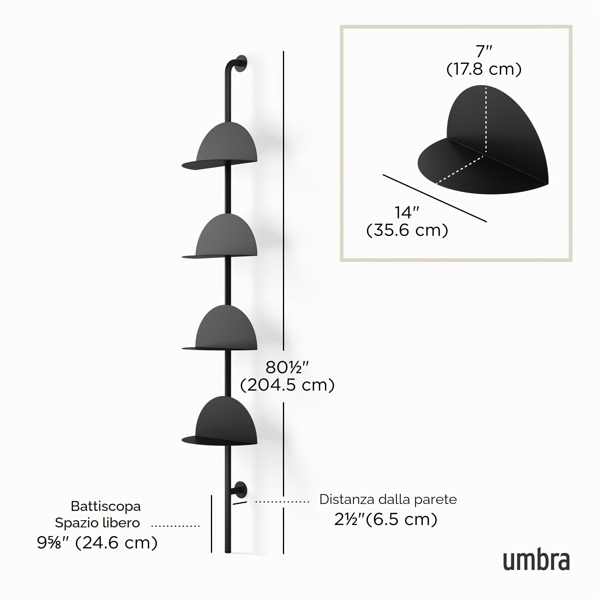 Umbra Solis Scaffali galleggianti, Metallo, Nero, 4 unità