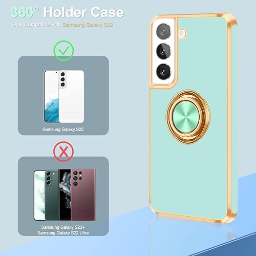 Miniatura 2 de Fingic Funda para Samsung Galaxy S22, Galaxy S22 con soporte de anillo, soporte de anillo giratorio de 360 magnético borde dorado brillante Funda