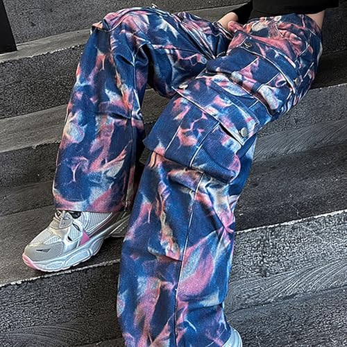 Girls Baggy Jeans Trendy Y2K Streetwear Camouflage Denim Cargo Pants Elastic High Waist Wide Leg Clothes Multi Pocket3