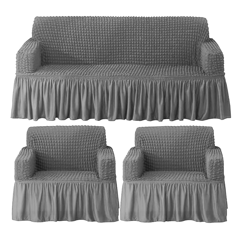 Image of Turkish Bubble Sofa Cover 3 Seater and 2 Seater Fully Covered 5 Seater Sofa Cover Non-Slip Sticky Elastic Stretchable Sofa Set Imported Slipcover Protector (3+1+1 Seater) (Dark Grey)