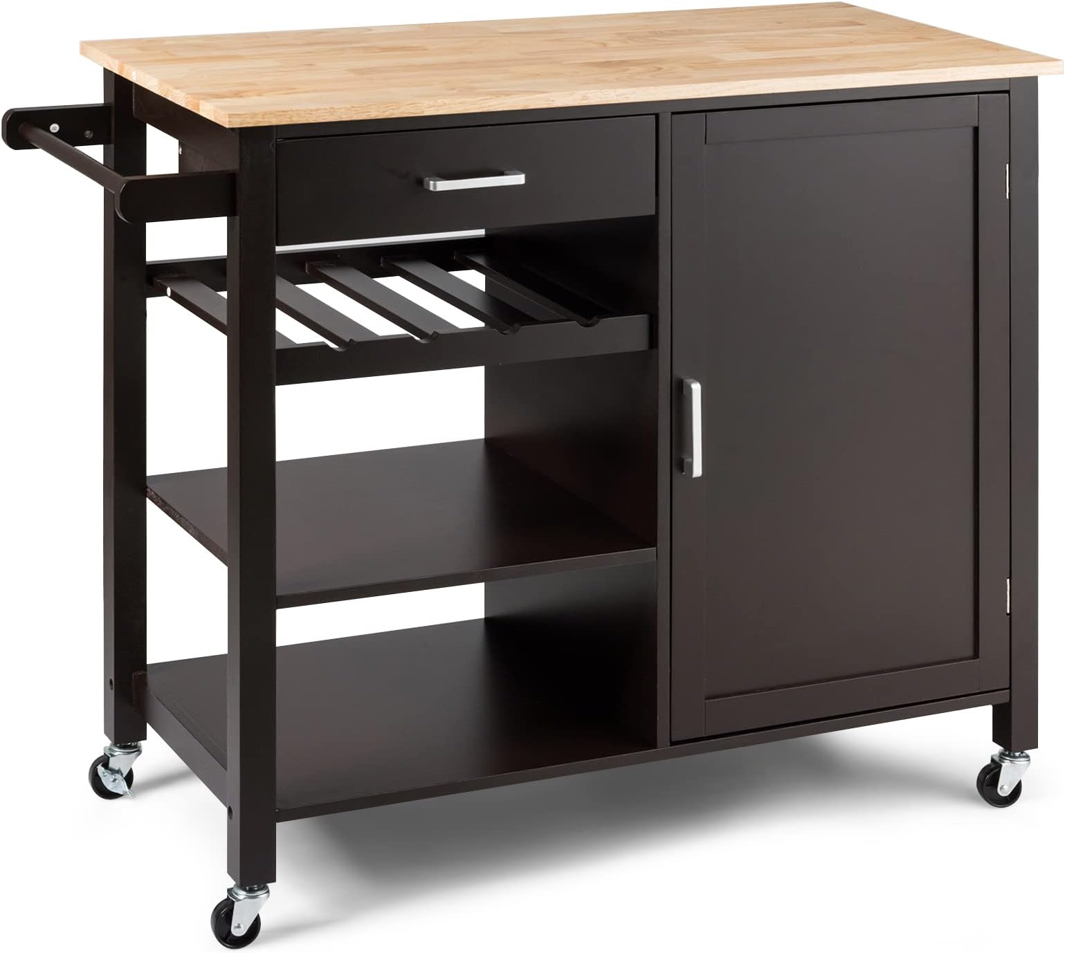 COSTWAY Carrello da Cucina, con Portabottiglie Tre Ante e Ruote