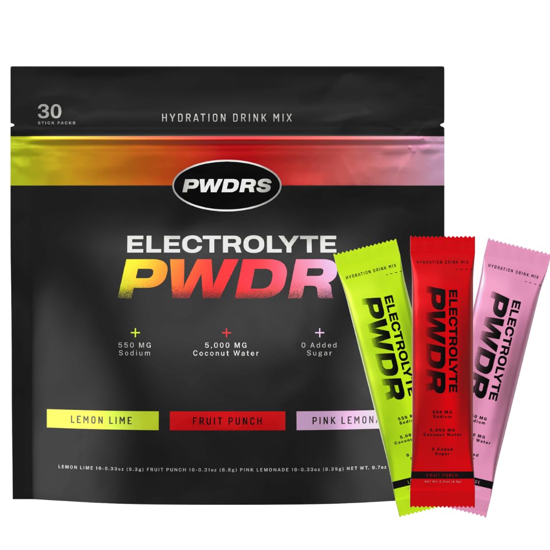 PWDRS Electrolytes | All Natural Electrolyte Packets | Zero Added Sugar | 5,000mg Coconut Water for Fast Hydration | Non-GMO, No Sucralose | 30ct Variety Pack Variety 30ct 0.33 Ounce (Pack of 30)