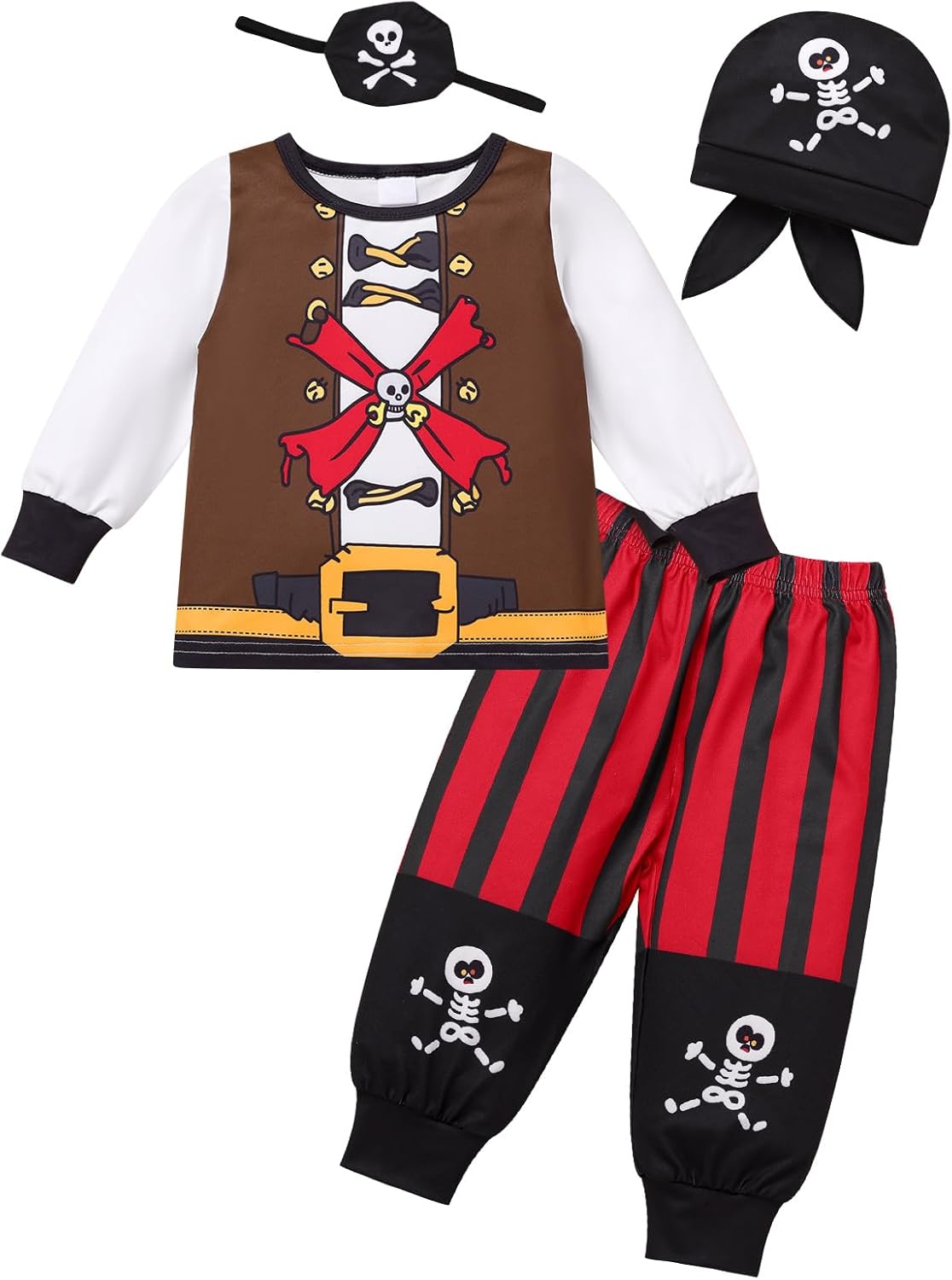 MISSING EYEPATCH FYMNSI Newborn Baby Boys Halloween Costumes Ghost Pirate Accessories Toddler Kids Halloween Cosplay Dress Up Outfits Brown Pirate 9-12 Months