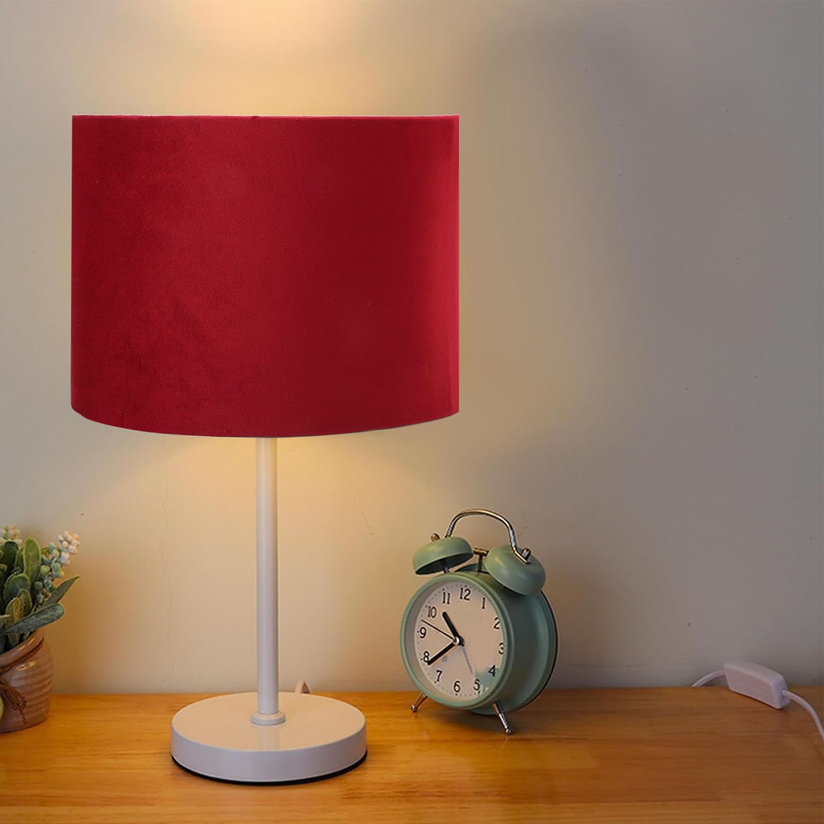 Pantalla de lámpara ovalada, pantalla de lámpara de tela moderna universal E27 E14 pequeña para lámpara de mesa, de pie o de mesilla (Rojo vino)