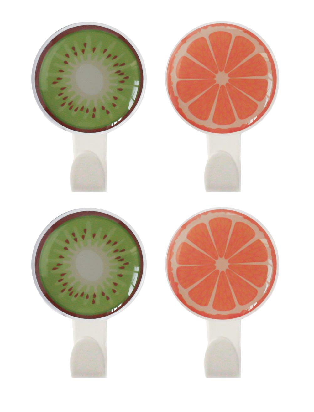 Emartbuy Set Of 4 - Kiwi & Grapefruit Set Of 4 Self Adhesive Sticky Stick On Hooks Hook For Door Hanging Multipurpose - Kiwi & Grapefruit