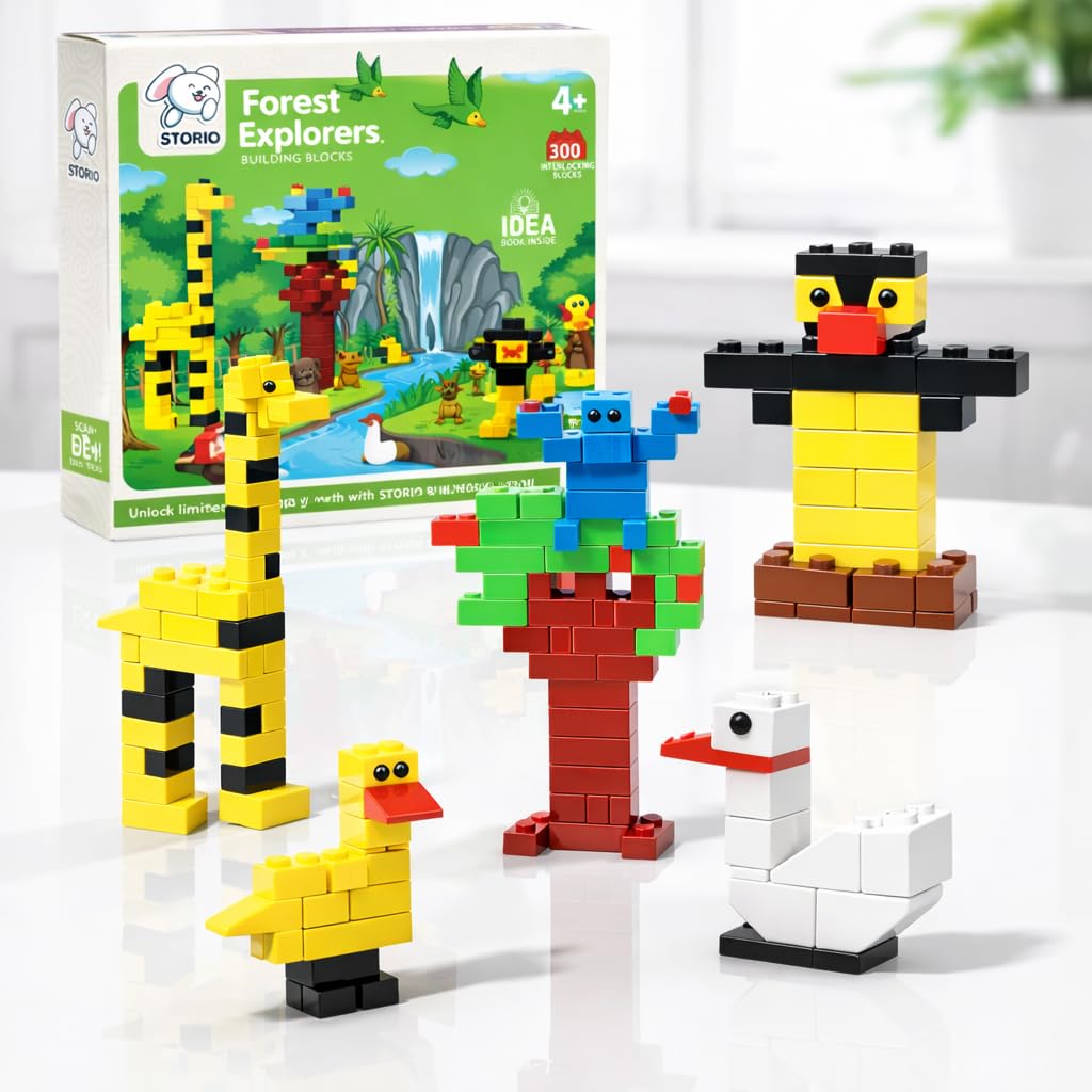 Storio Forest Explorers 300+ Pcs Jungle Safari Building Blocks Set for Kids | DIY Construction Toy for Boys & Girls | Educational STEM Learning Puzzle Game | Creative Play Building Set for 6+ Years-image-34