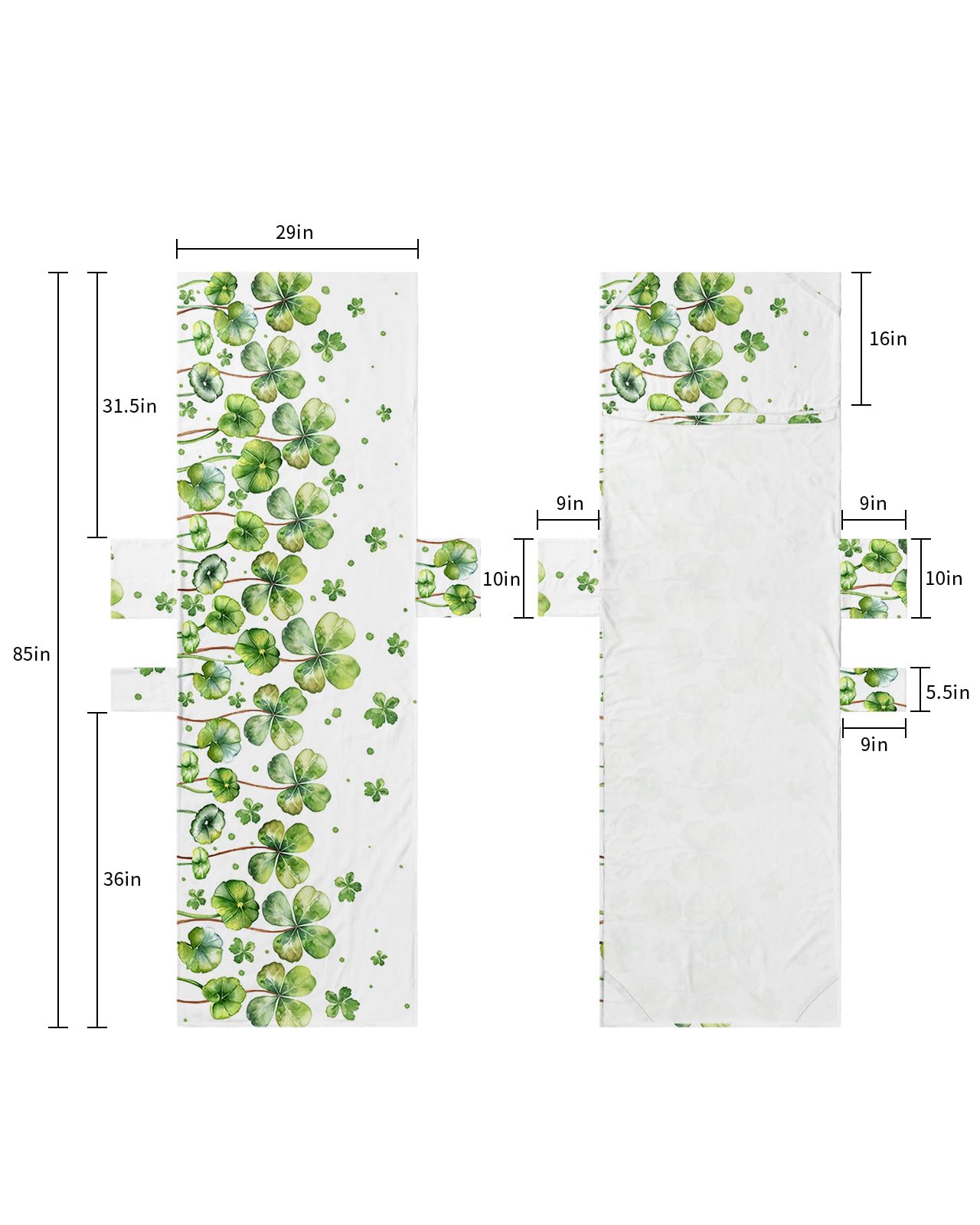 Green Lucky Clovers St. Patrick's Day Beach Lounge Chair Towel Cover, Soft Chaise Lounge Towel with Side Pockets Patio Pool Chairs Cover for Beach/Pool Sunbathing 29x85 Spring Summer Botanical