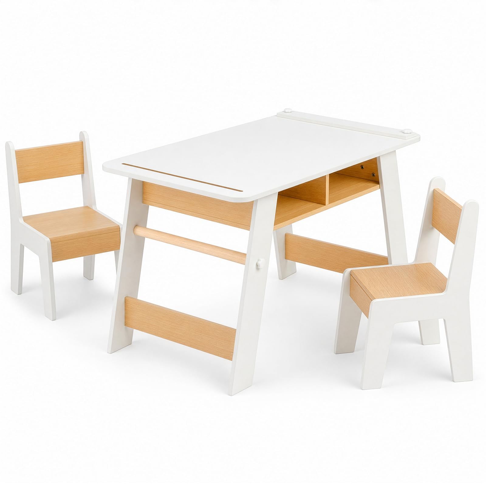 Karl home Kids Table and Chair Sets with Storage & Paper Roll Holder, White