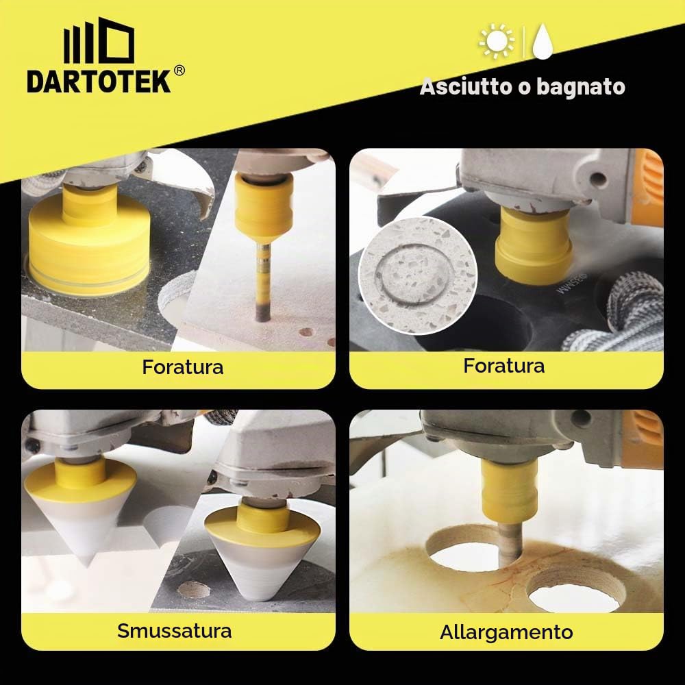 Punta per Trapano Diamantata Set 10-7 Sega a Tazza M14 (6/6/8/25/35/50/68mm), Fresa 10mm, Smussatrice 50mm, Adattatore M14/Esagonale per Ceramica, Marmo, Granito