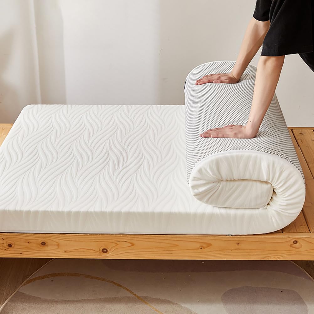 5/8 cm Thick Roll-Up Camping Mattress, Memory Foam Portable Futon Mattress Roll-Up Floor Mattress for Camping Bed, Car Sofa Guest Mattress for Indoor and Outdoor Use,White5cm,60 * 100cm