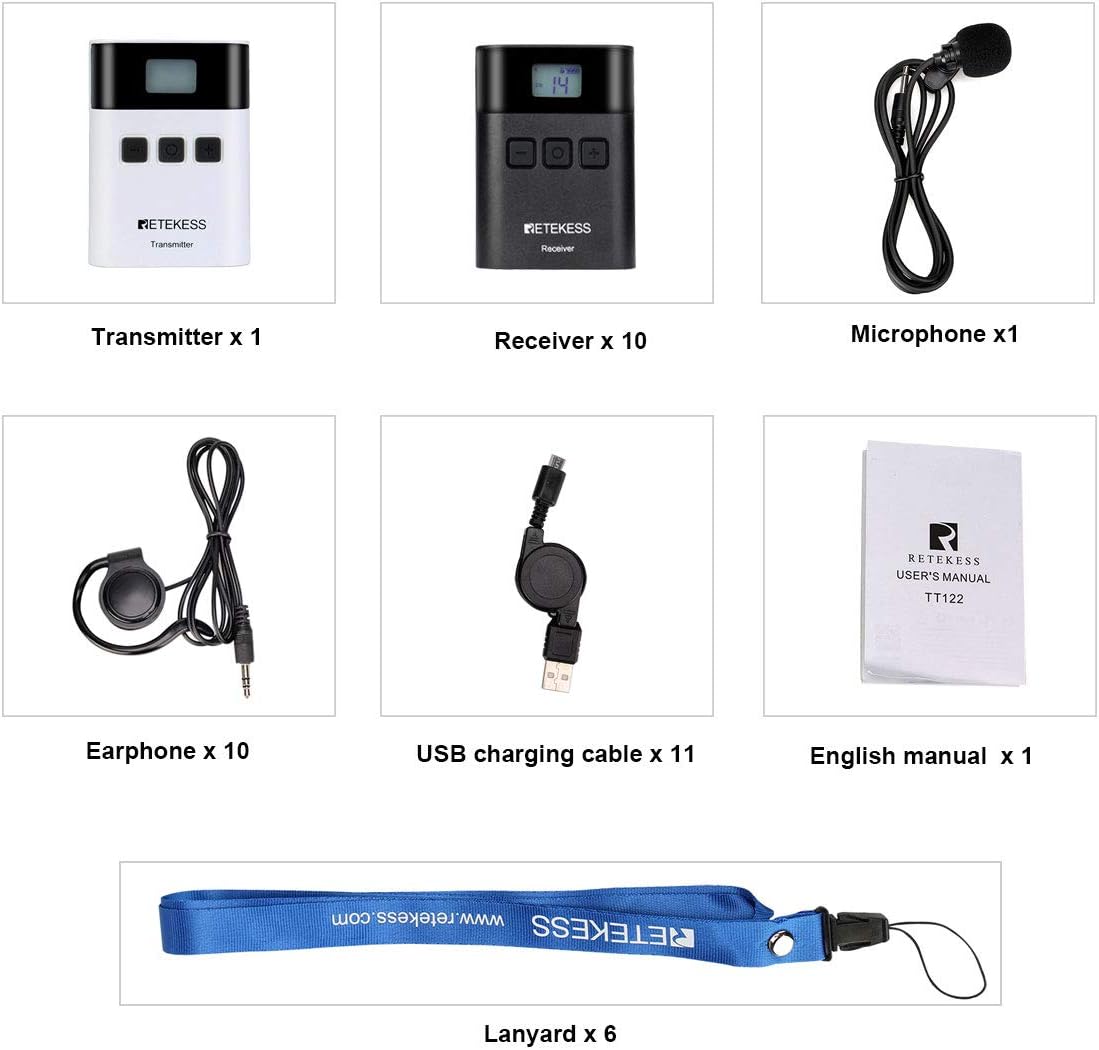Case of 1 Transmitter 5 Receivers,Retekess TT122,Tour Guide Audio System Wireless,Assistive Listening Devices,Translation System for Church,School,Factory,Museum,Training,Court : Musical Instruments