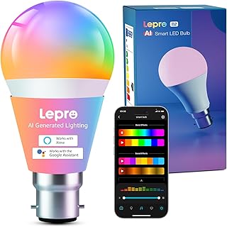 Lepro B2 AI Smart Bulb, 1100lm WiFi Bulb B22, Music Sync Colour Changing Light Bulbs, Personalized AI Lighting Designer, V…