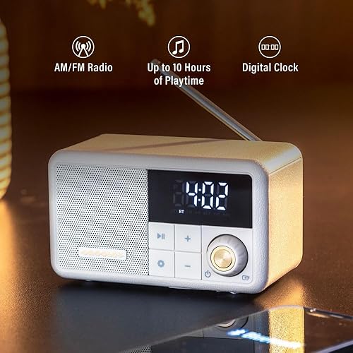 Miniatura 3 de Crosley CR1121A-PB Cooper Retro AMFM Radio, altavoz Bluetooth portátil con entrada auxiliar y pantalla LED, guijarro