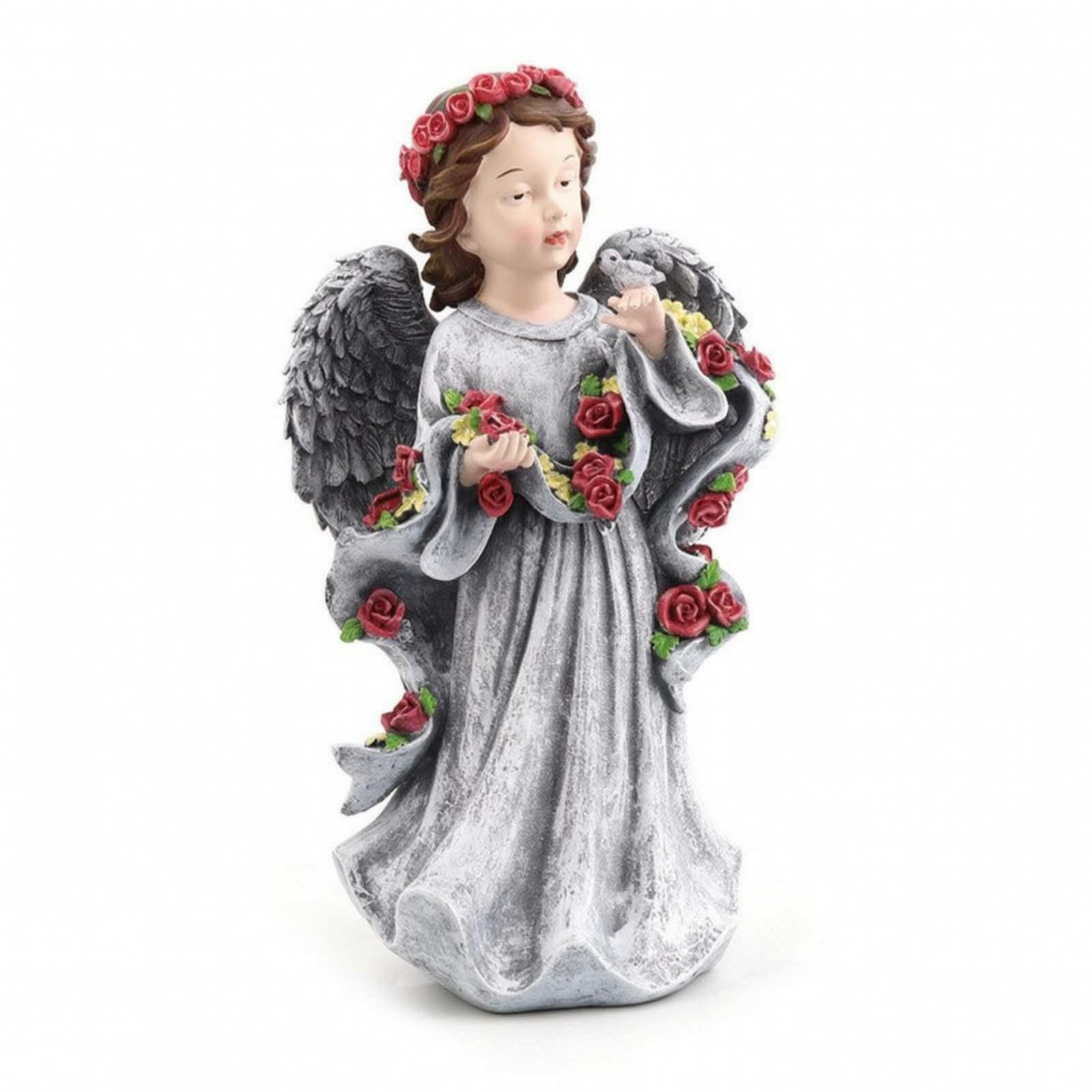 Statua da Giardino Celestiale Fatto a Mano Figurina Celestiale con Decorazioni Floreali Scultoreo Scultura Decorativa per Aiuola, Angelo