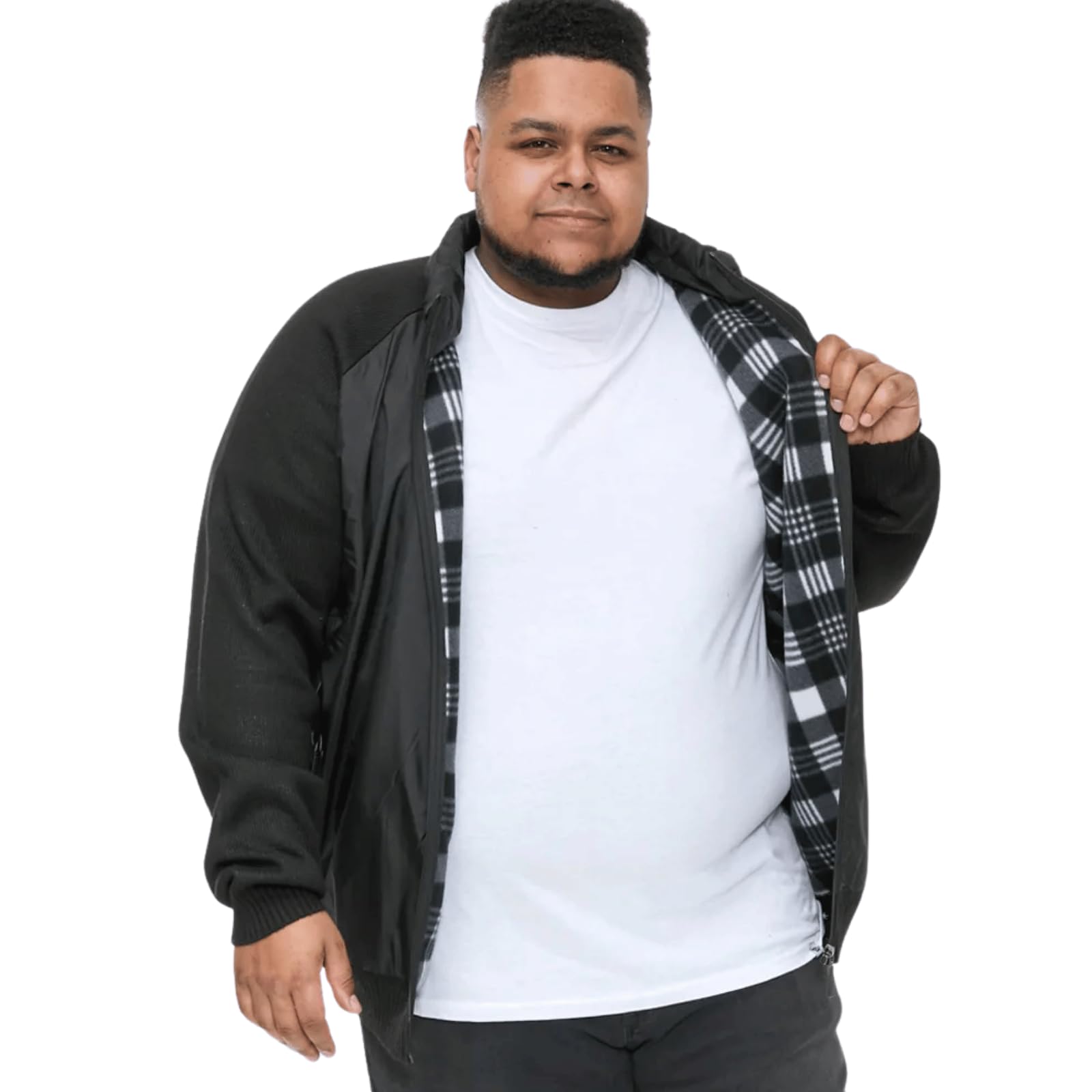 D555 Men's Black Duke Marsden Zip Through Hybrid Knitted Jacket - 4XL