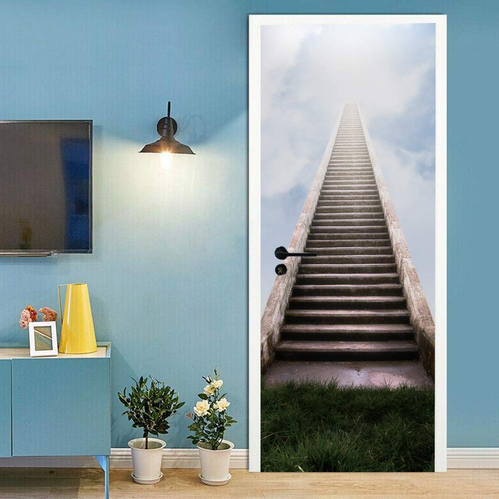 Sticker porte escalier du ciel papier peint amovible sans bulle