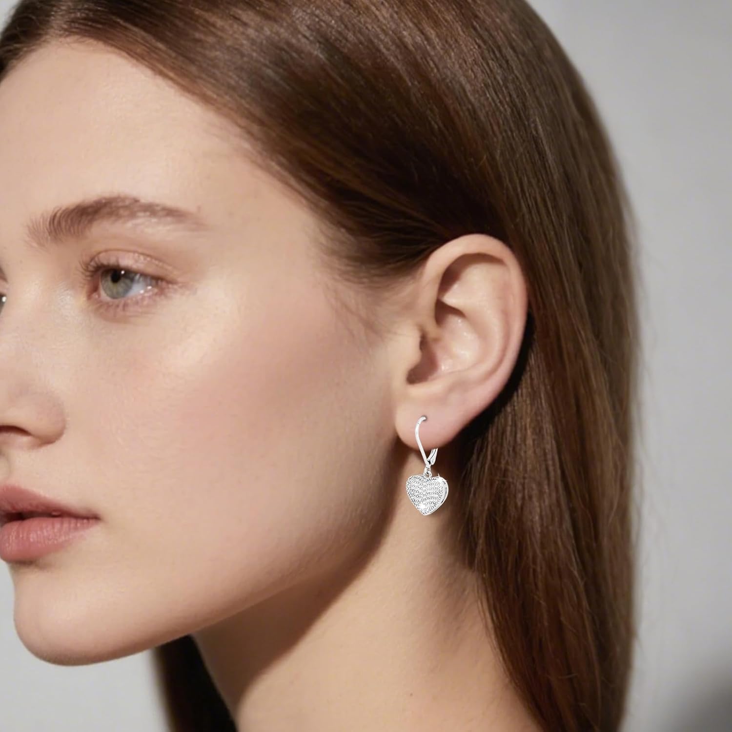 Heart Drop Earrings, Silver Heart Shaped Cubic Zirconia Earrings Stylish Earring Jewelry Gift Fit Women Leverback Earring for Women - Image 5