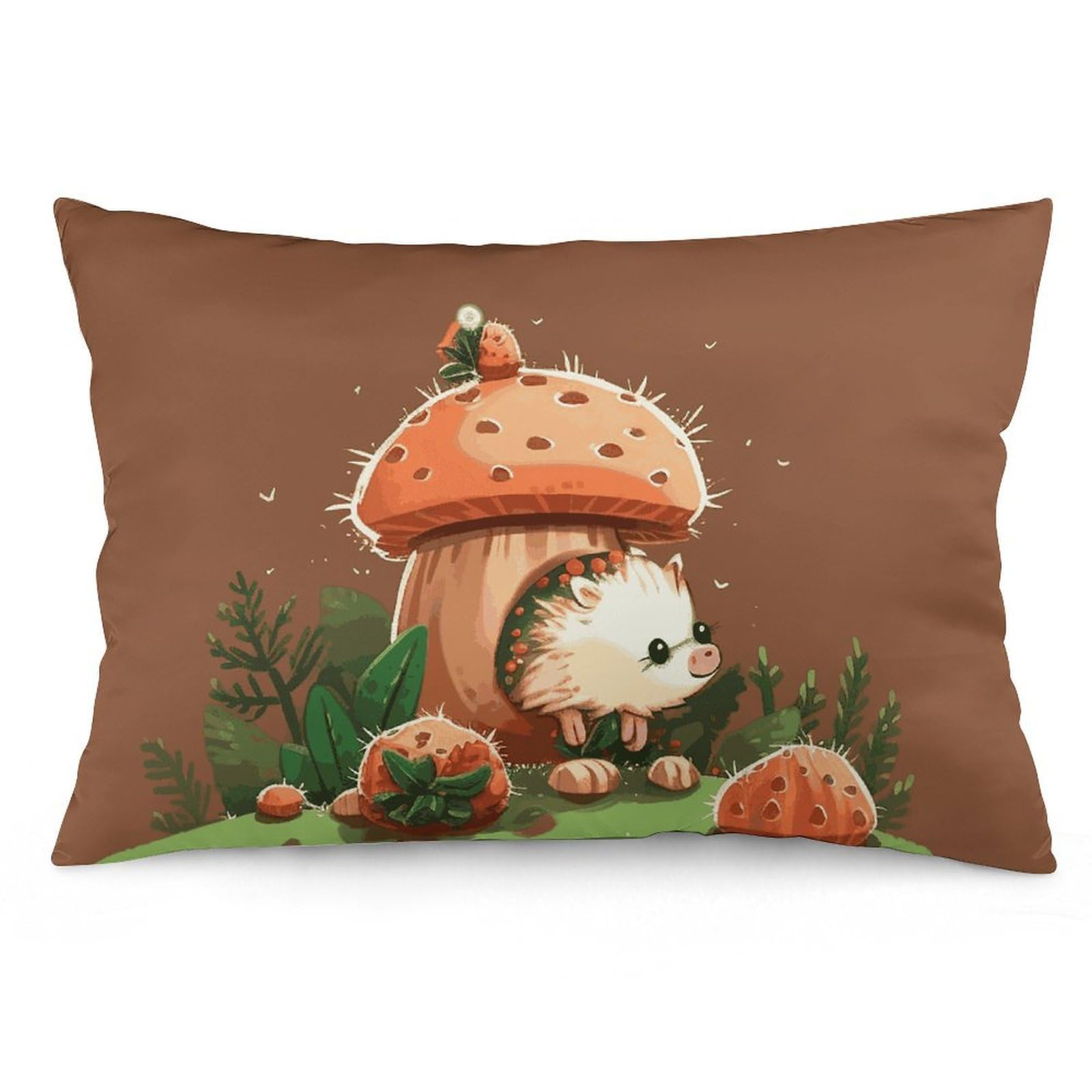 2 Pack Pillow Cases for Hair and Skin, Soft Breathable Pillow Case Covers with Hidden Zipper, Hedgehog and Mushroom Pillowcase 12 "x20 Pillow Covers for Sleeping Gift